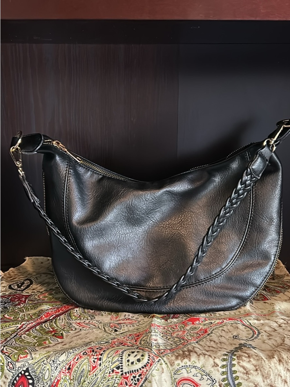 Urban Expressions Black Braided-Handle Shoulder Bag